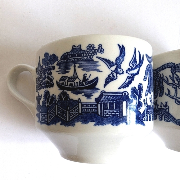 Churchill Chinoserie Blue Transfer Tea Cups 70's Coffee Cups 💙 Pair 2 - Picture 8 of 10